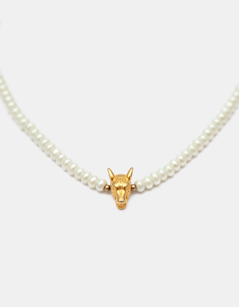 Collar Vermeil oro 22 kt con perla mabe y dije de xoloitzcuintle Nordic