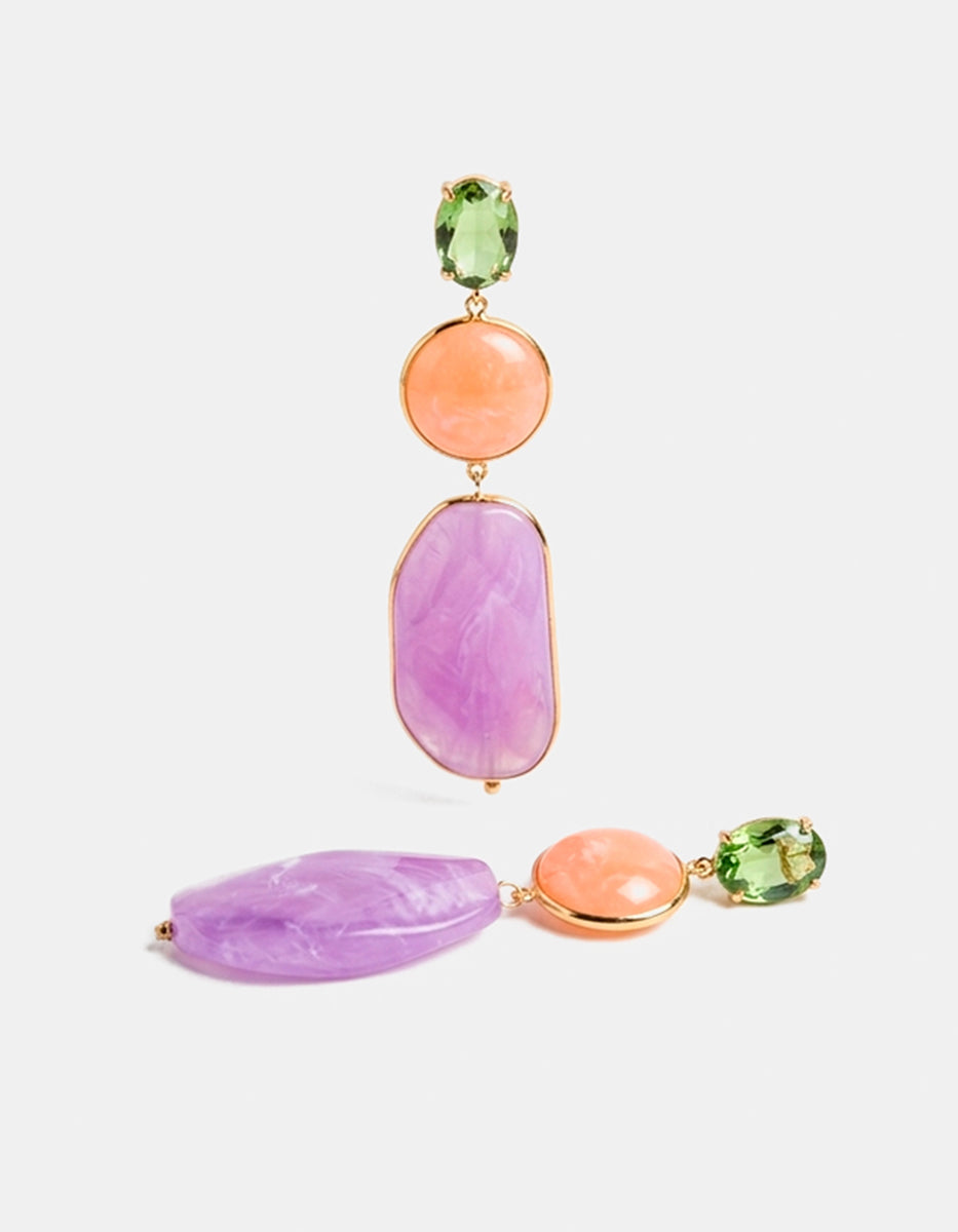 Aretes de peridoto con baquelitas rosa y amatista Mandragora