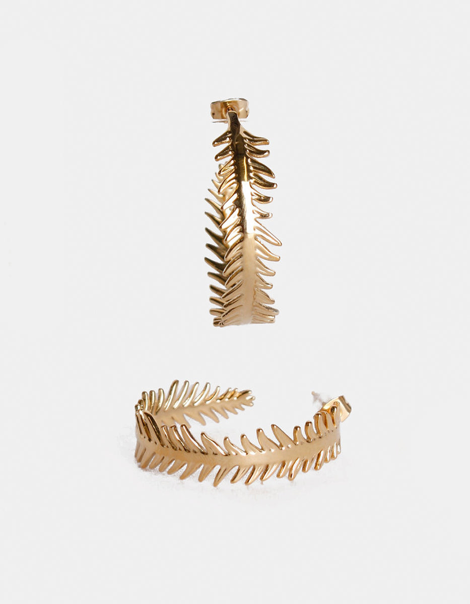 Aretes de oro laminado 22k arracada de hoja de laurel de 3.5 cm de diámetro Golden Chic