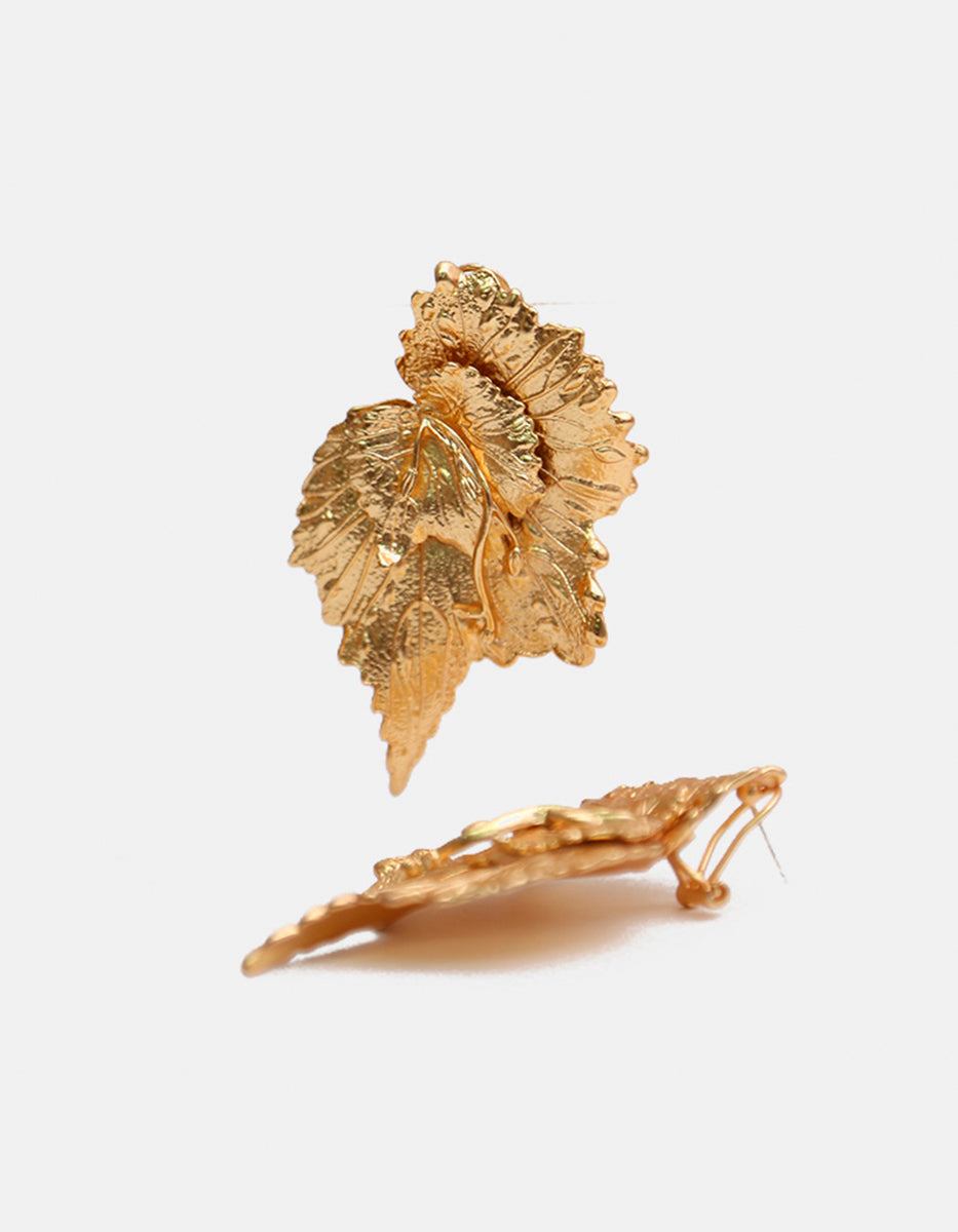 Aretes Oro laminado 22kt en forma de hojas 69 mm diámetro Golden Chic