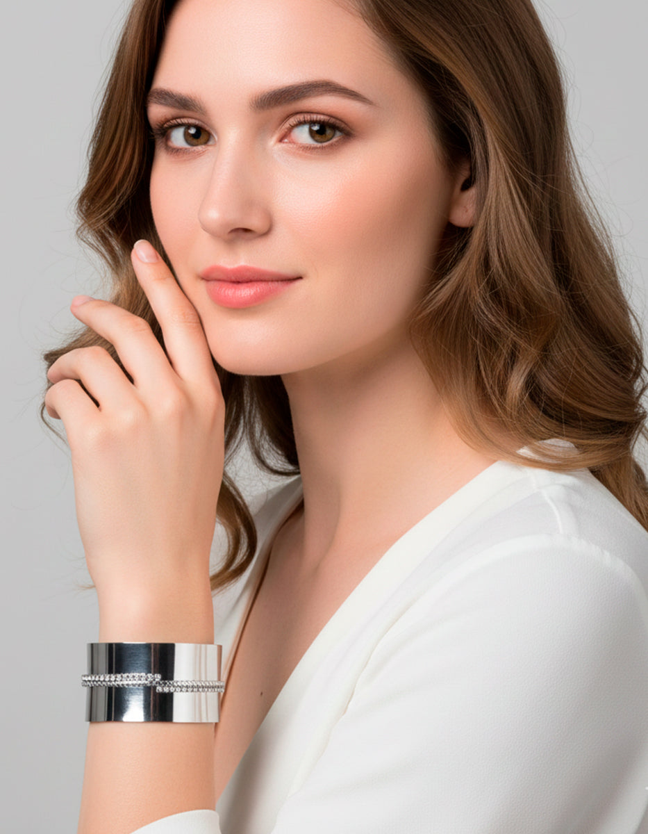 ⚡Ei Brazalete Silver-Filled con Topacios Blancos