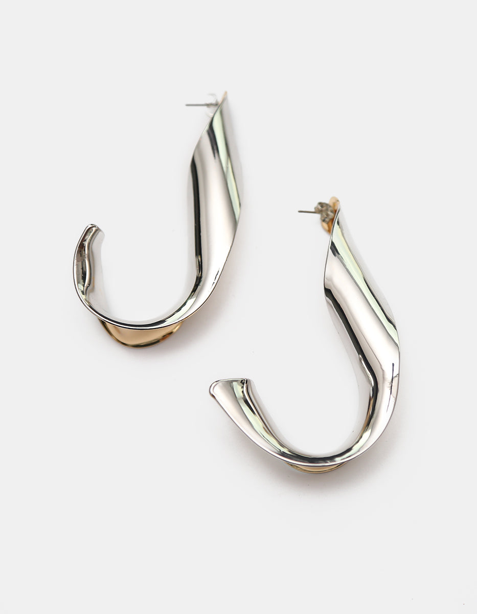 Aretes maxi de plata .925 y oro laminado con listón orgánico