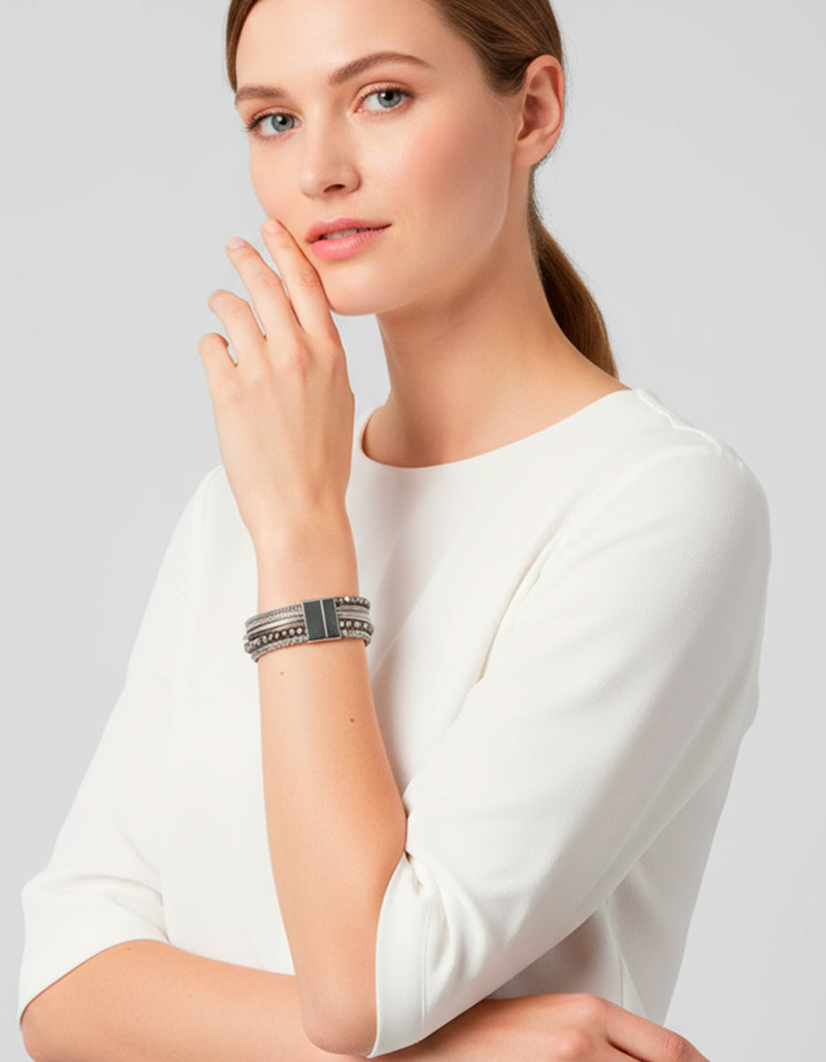 Pulsera 6 hilos cristal austriaco tono Gris