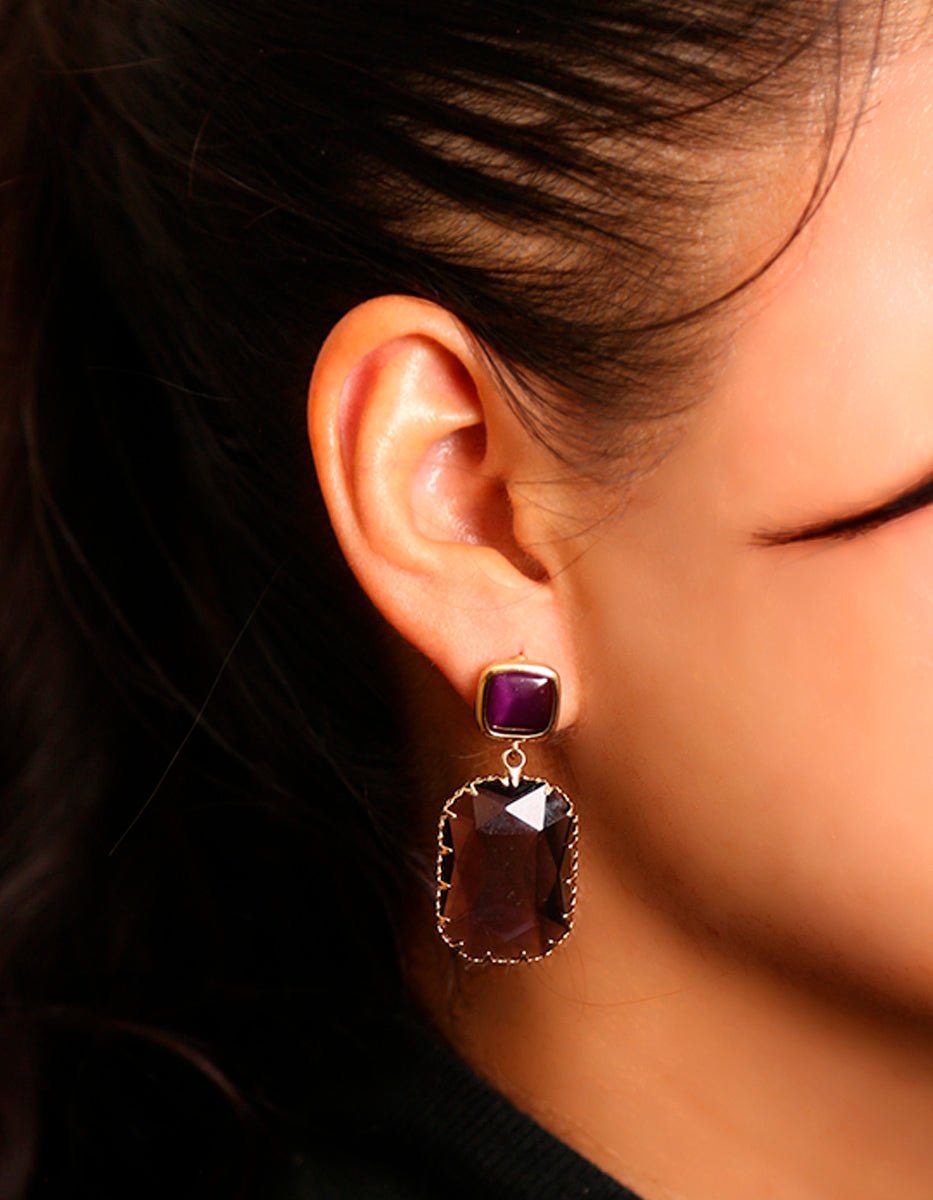 Aretes en Oro Laminado 22kt con Doble Gema Espinolita Morada Marquesa