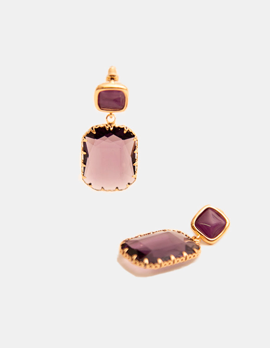 Aretes en Oro Laminado 22kt con Doble Gema Espinolita Morada Marquesa
