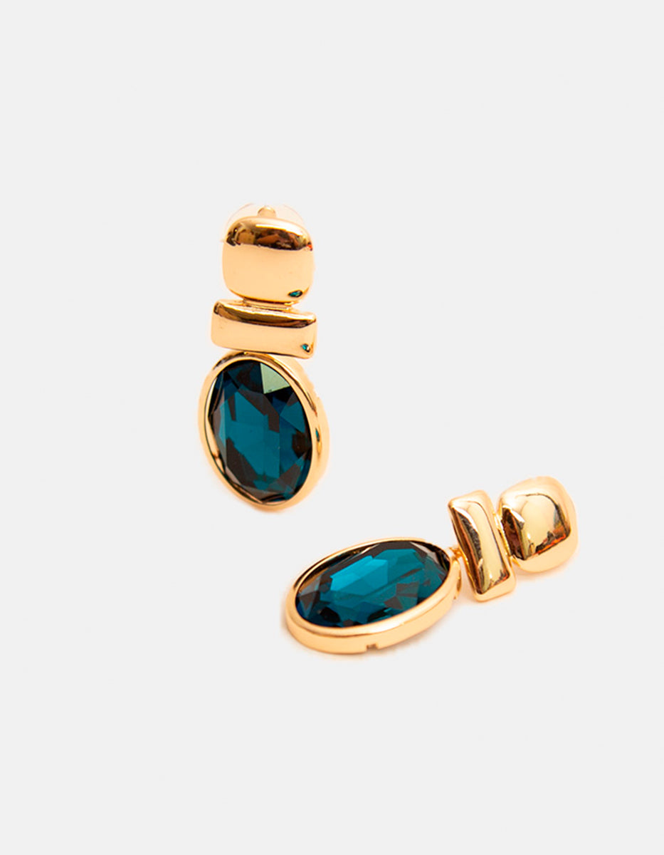 Aretes en bronce con baño vermeil 22 kt y espinolita tono azul profundo en óvalo
