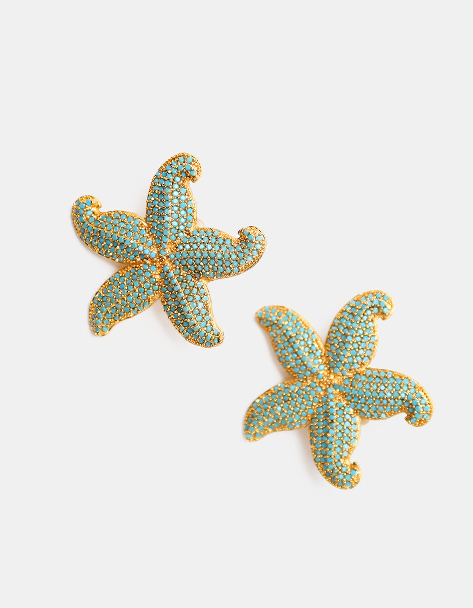 Aretes de bronce en baño de oro 22k y espinolita® azul turquesa Golden Chic