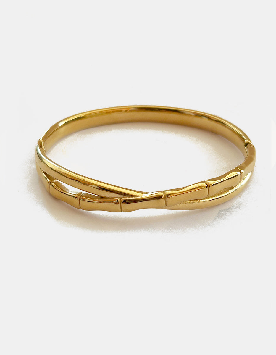 Brazalete oro laminado entrelazado bambú & media caña Golden Chic