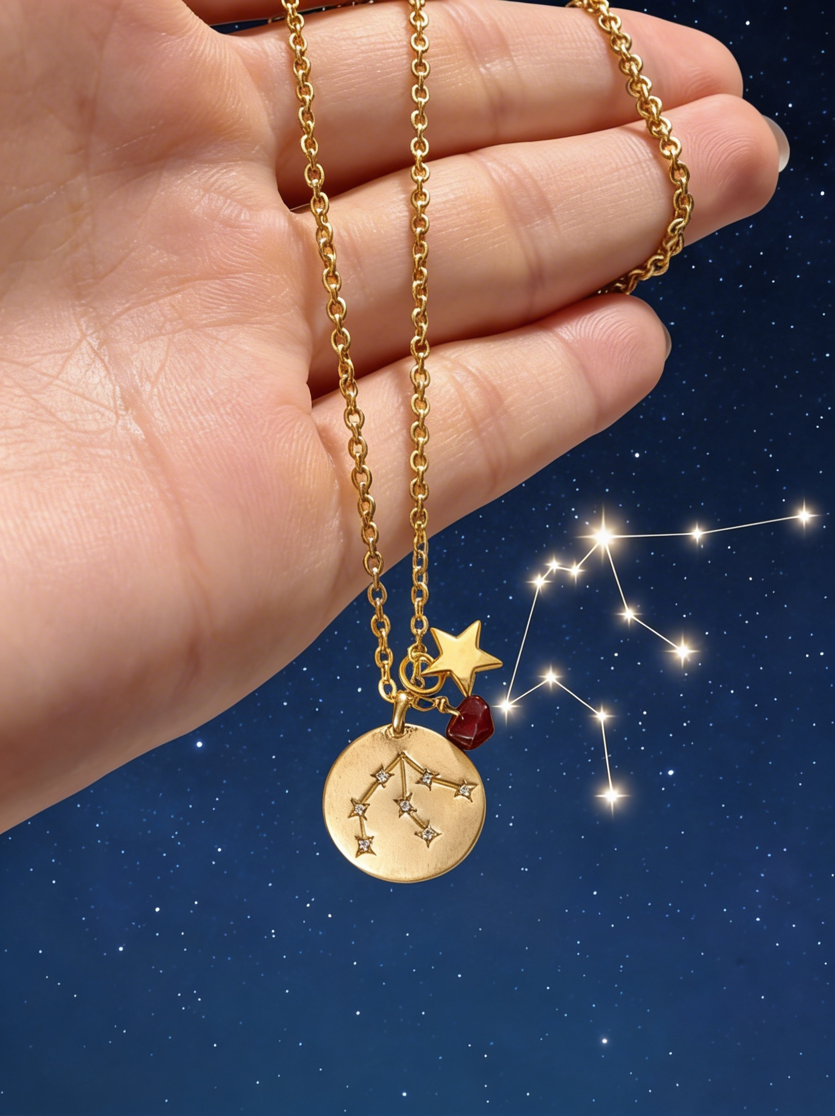 Collar de bronce con dije Acuario en baño de oro laminado mate y topacios blancos Zodiac