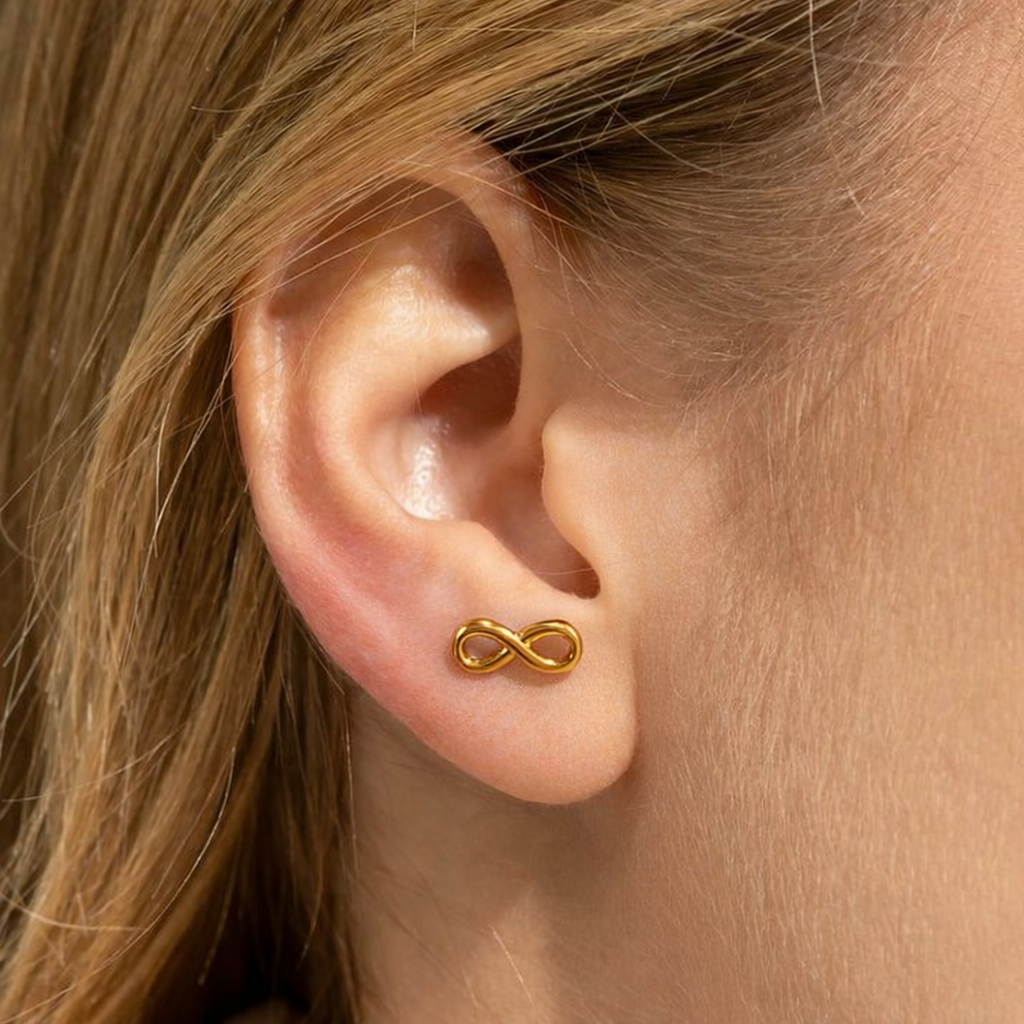Broqueles de bronce en baño de oro de 22kt con símbolo de infinito Love Story