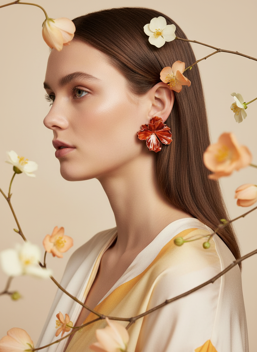 Aretes gold-filled forma de Flor en Tono Marrón Mandragora