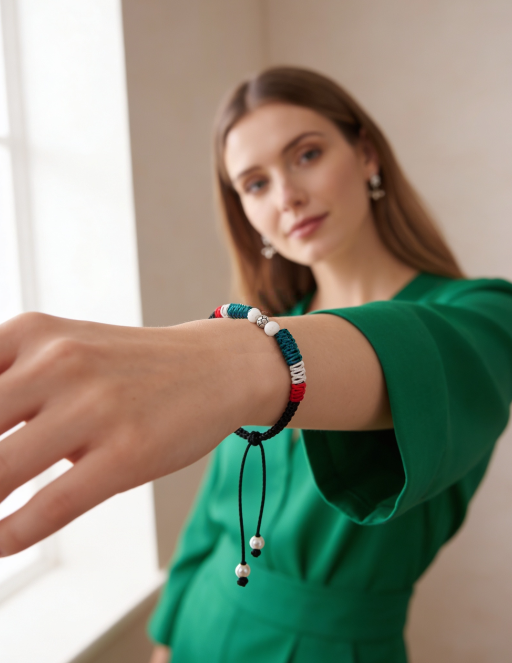 Pulsera México 68 Balón de Plata de Ley .925 y Ágatas blancas