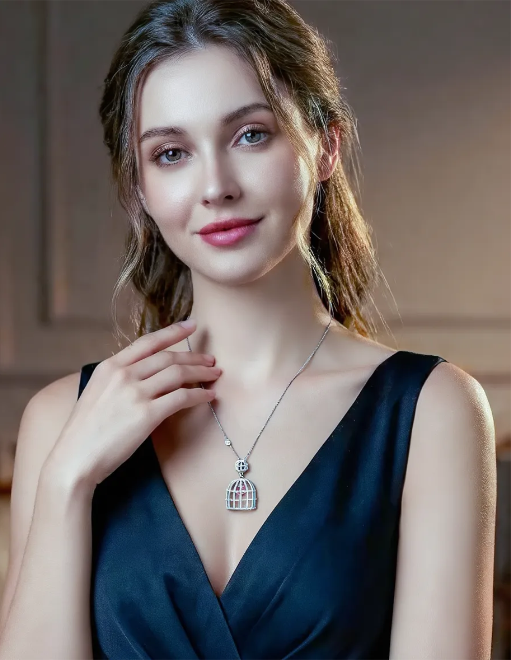 Collar de Plata .925 con baño de rodio · Jaula con corazón · Love Story