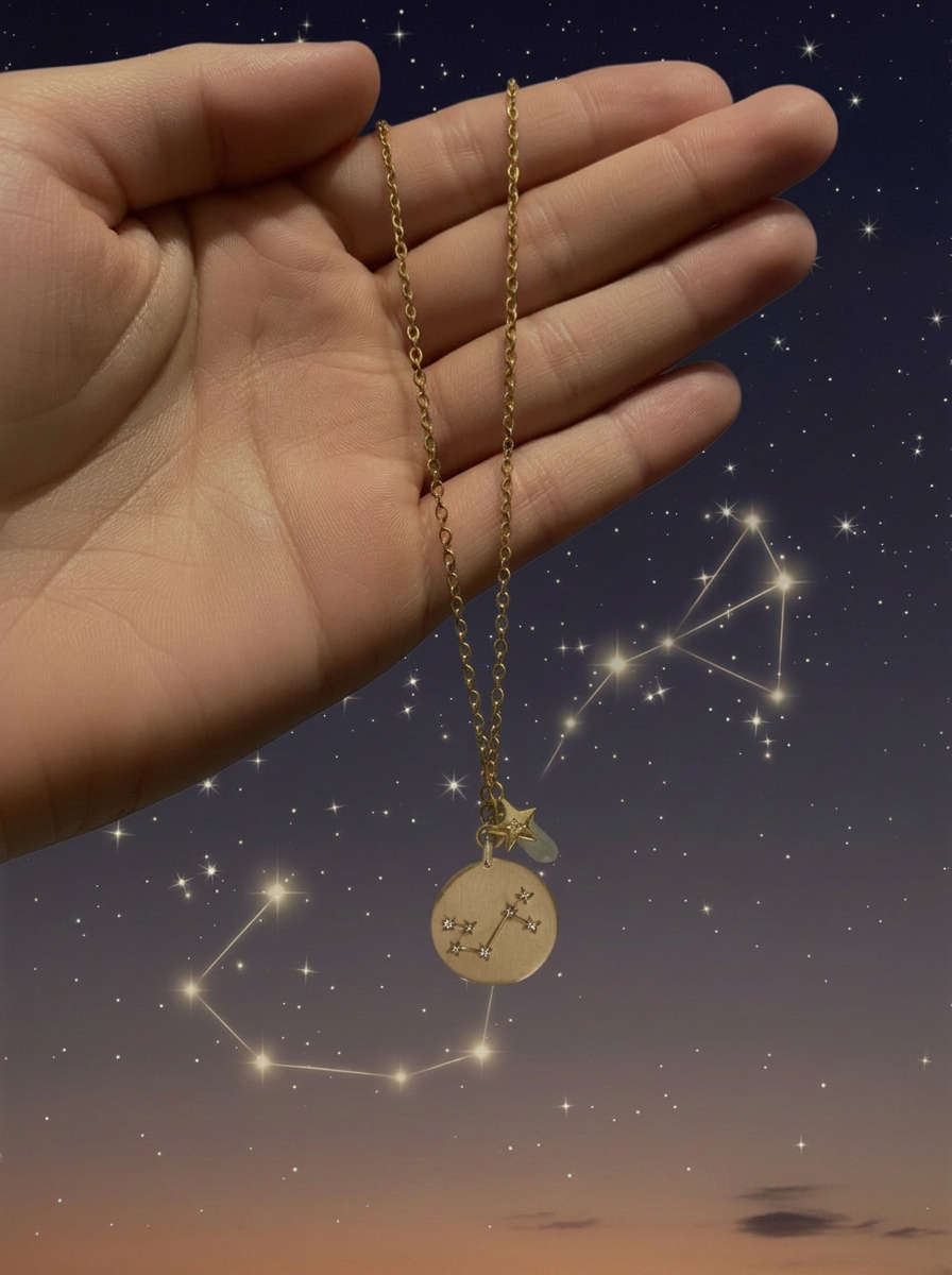 Collar de bronce con dije Escorpio en baño de oro laminado mate y topacios blancos Zodiac