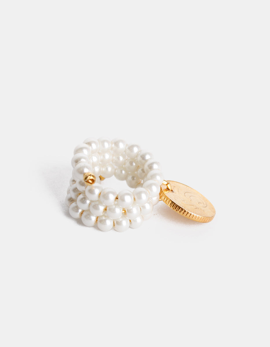 Anillo ajustable perla mabe & moneda vintage baño oro 22kt Memorias