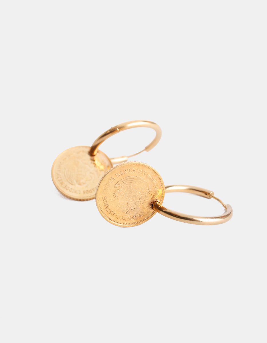 Arracadas moneda pequeña baño oro 22kt Memorias