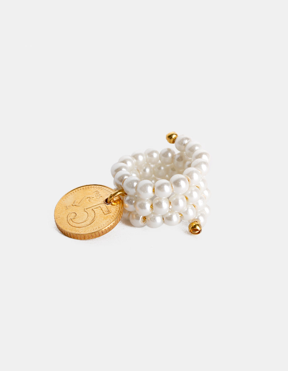 Anillo ajustable perla mabe & moneda vintage baño oro 22kt Memorias