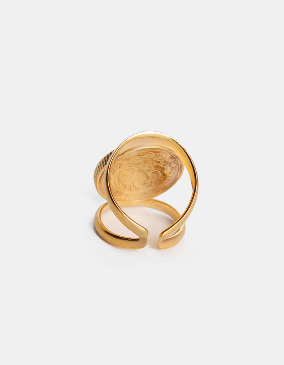 Anillo ajustable 2 argollas con moneda auténtica baño oro 22kt Memorias