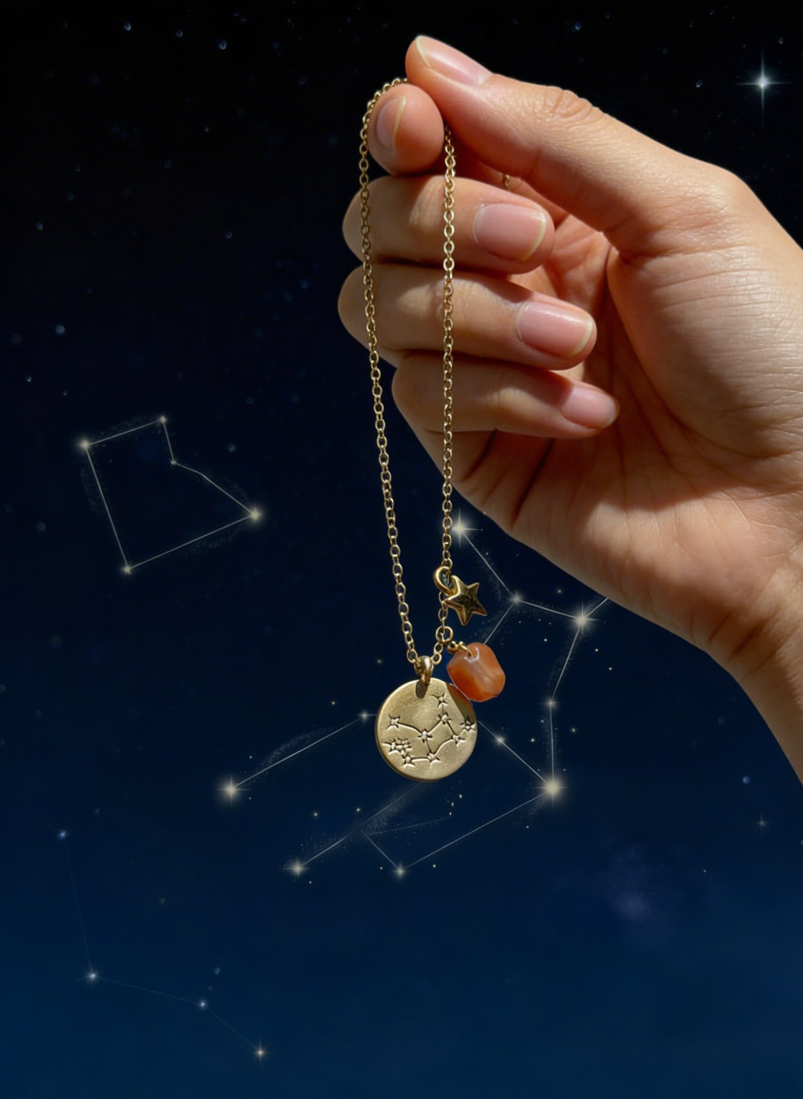 Collar de bronce con dije Virgo en baño de oro laminado mate y topacios blancos Zodiac