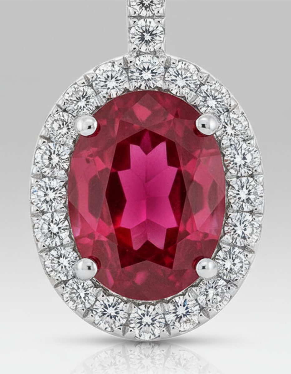 ARETES ORO BLANCO 14K & RUBÍ