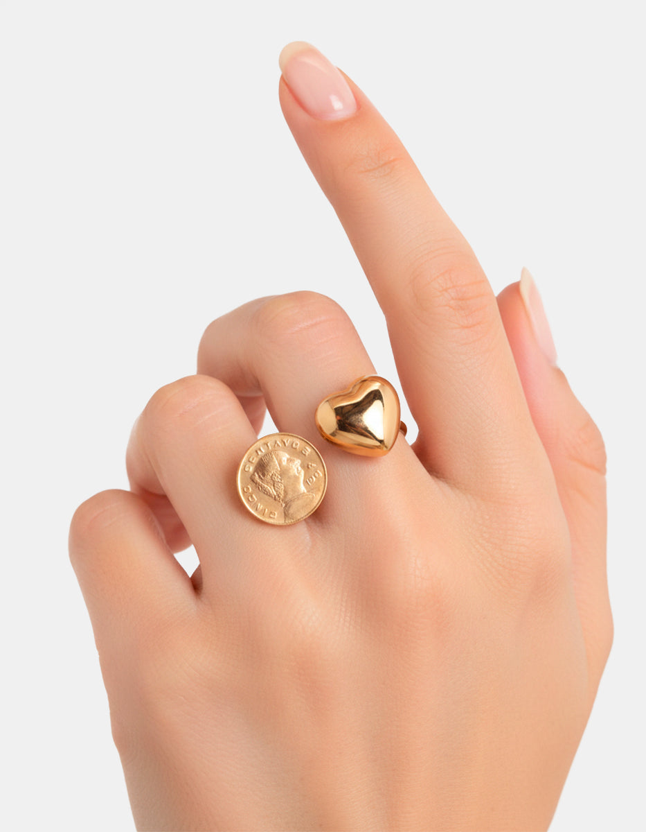 Anillo moneda auténtica corazón Memorias