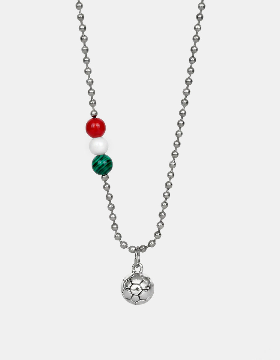 Cadena México Infinito Balón de Plata .925 con Baño de Platino y Detalle Tricolor