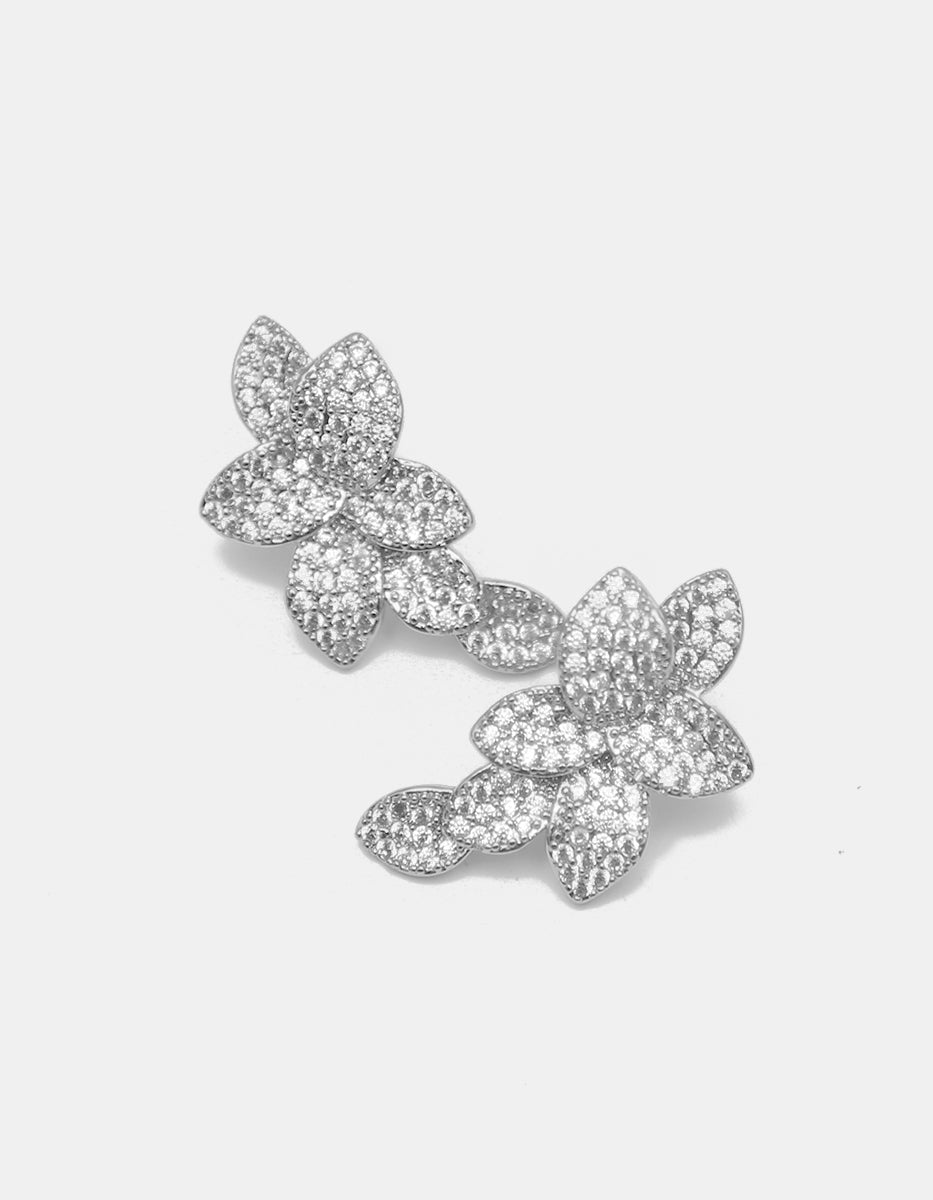 Aretes florales en cascada en baño de Platino con topacios blancos en corte brillante Festive Style