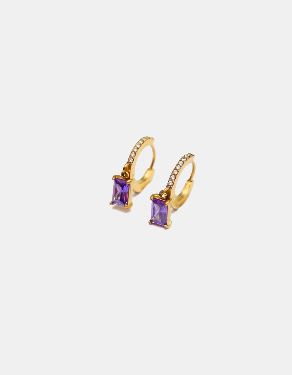 Arracadas de bronce en baño de oro de 22kt con topacios ámbar violeta corte esmeralda Festive Style