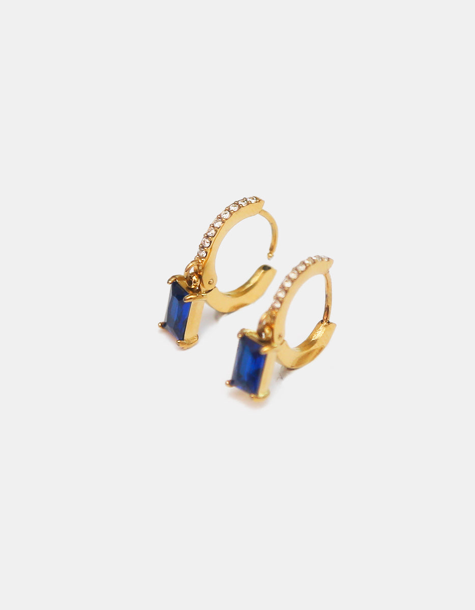 Arracadas de bronce en baño de oro de 22kt con topacios azul lapislázuli corte esmeralda Festive Style