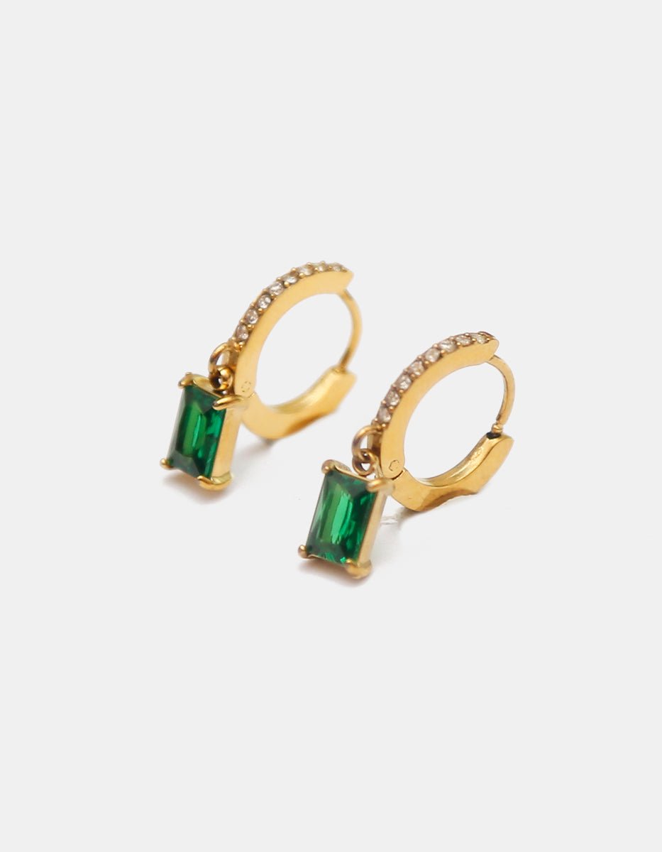 Arracadas de bronce en baño de oro de 22kt con topacios verde esmeralda corte esmeralda Festive Style