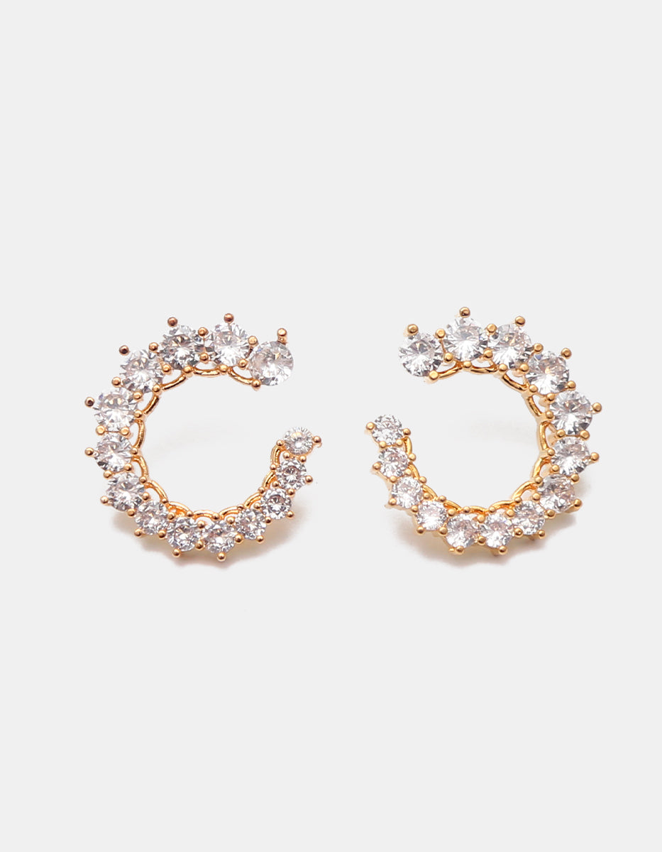 Aretes de bronce en baño de oro de 22kt con Topacios blancos en corte brillante Festive Style