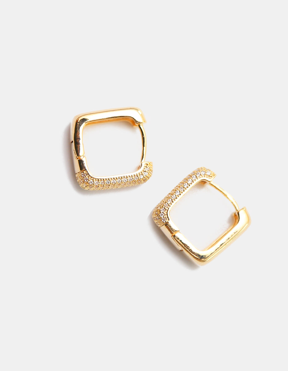 Aretes de bronce en baño de oro de 22kt Rectangulares Dorados con de topacios blancos Festive Style
