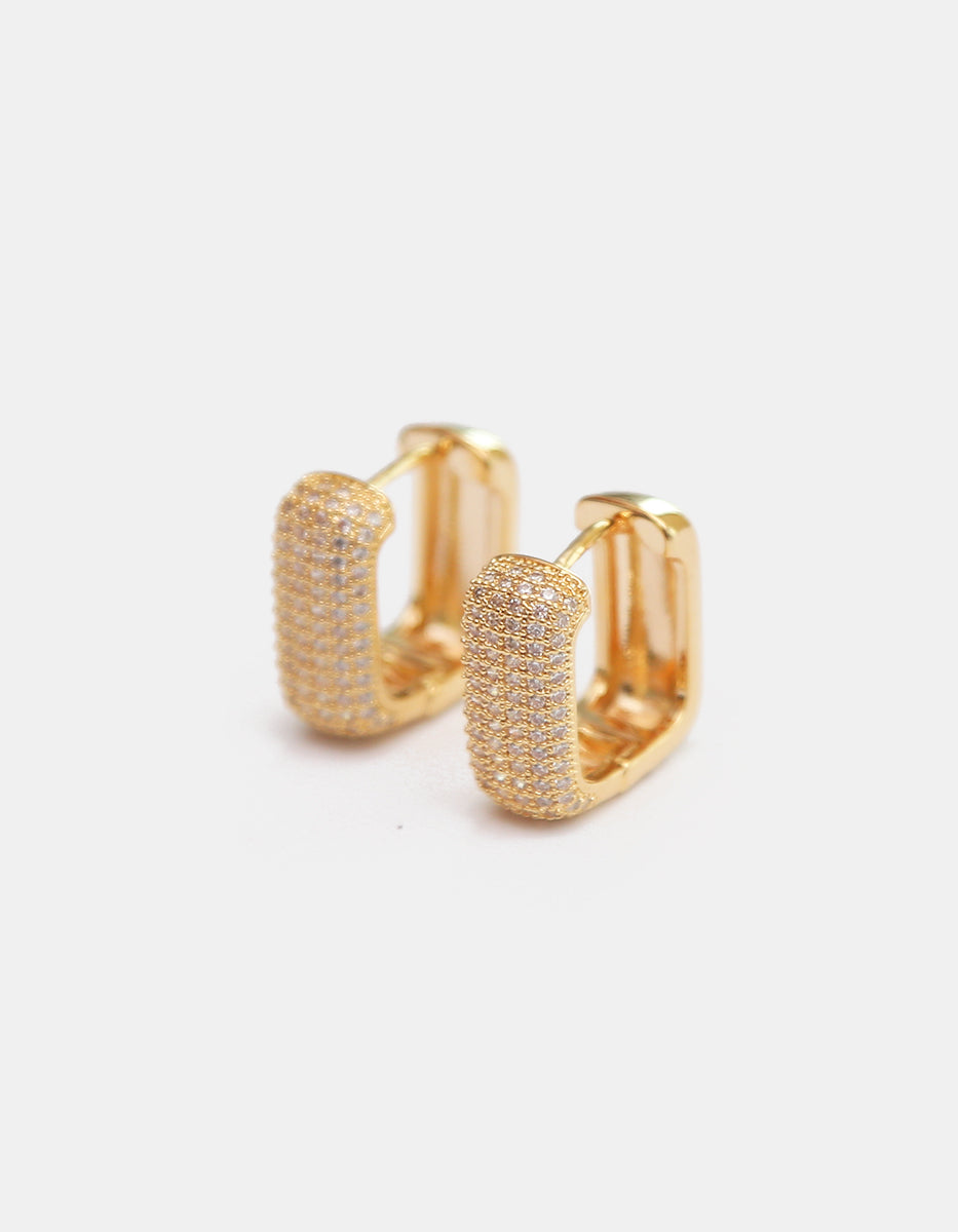 Aretes de bronce en baño de oro de 22kt Rectangulares Dorados con de topacios blancos Festive Style
