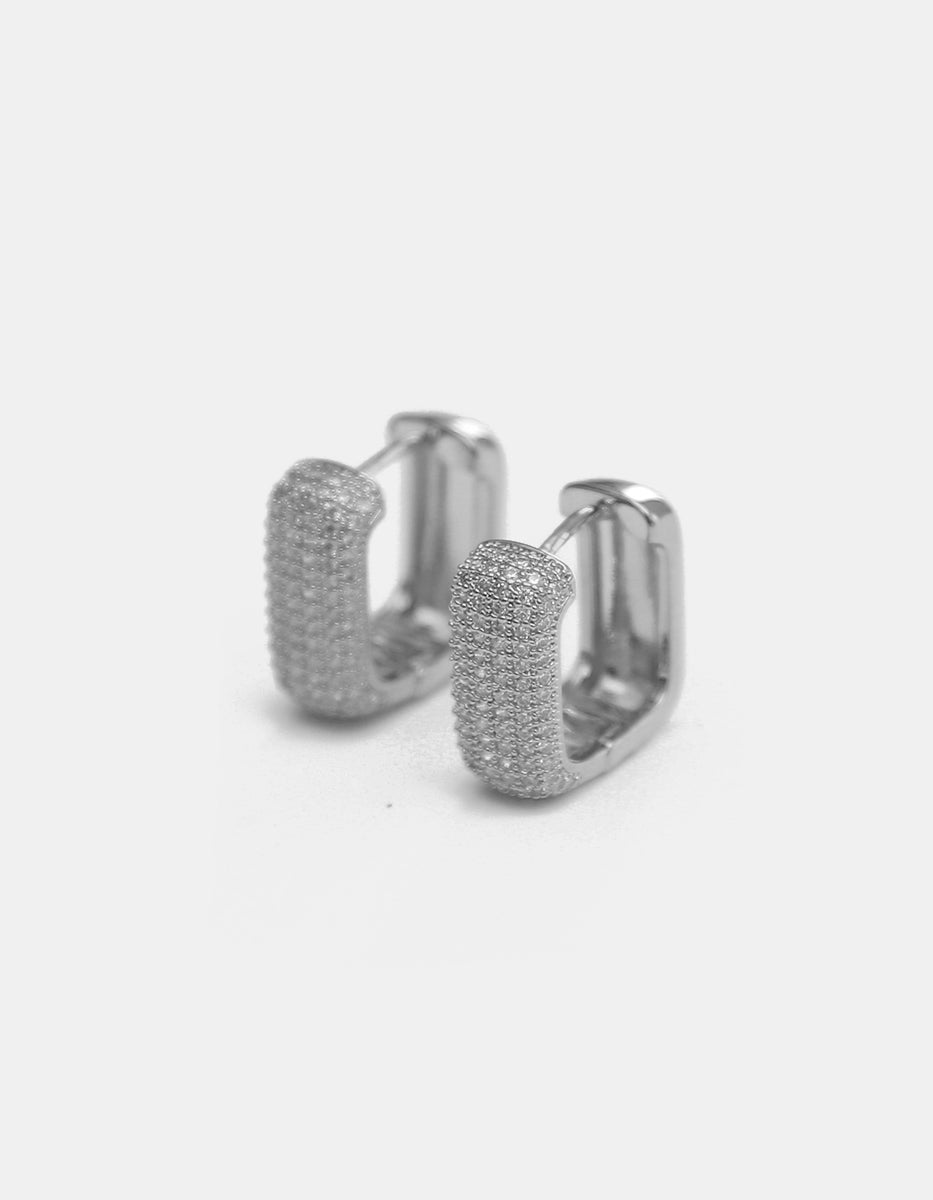 Aretes en baño de Platino Rectangulares con de topacios blancos Festive Style