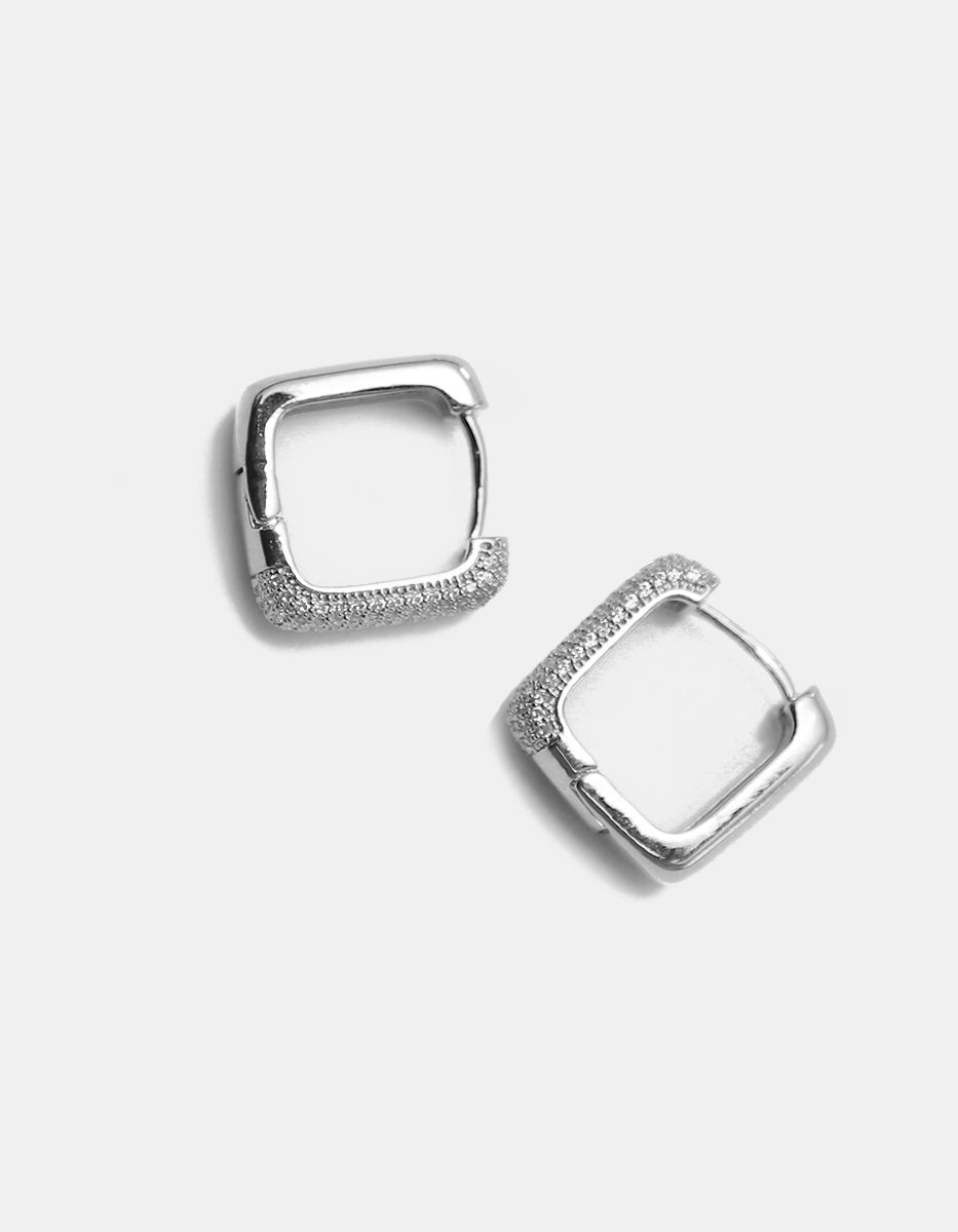 Aretes en baño de Platino Rectangulares con de topacios blancos Festive Style