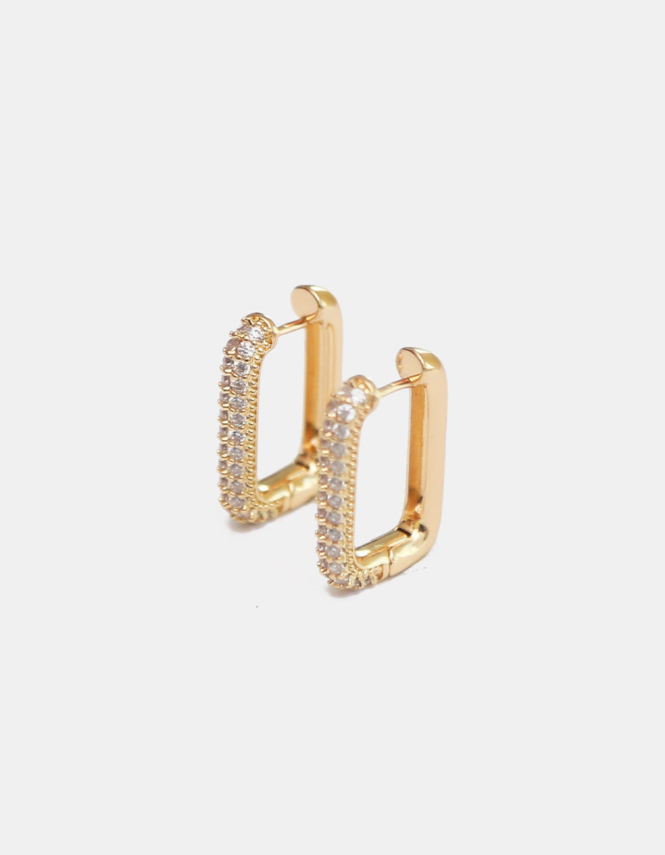 Aretes Rectangulares Alargados en bronce con Baño de Oro de 22kt y Topacios blancos Festive Style