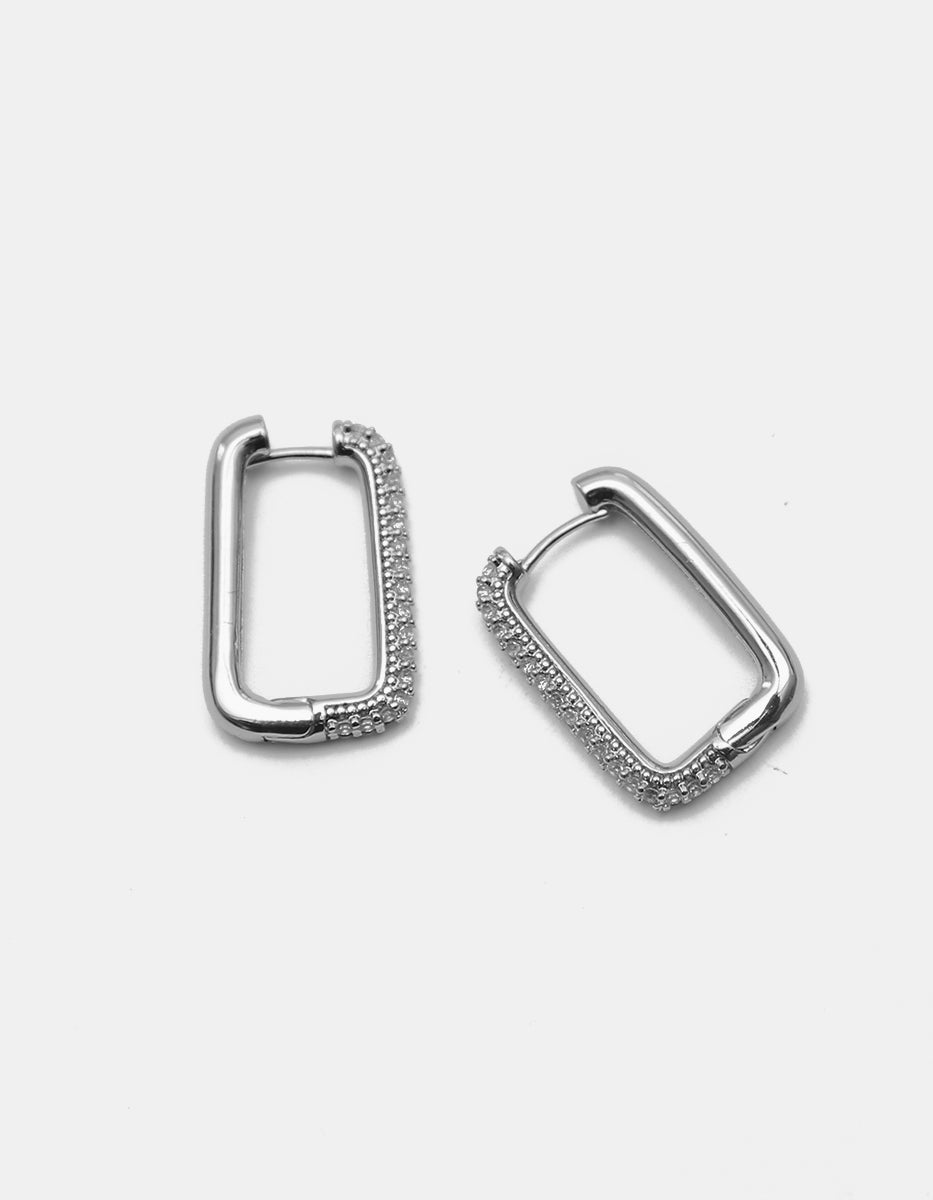 Aretes Rectangulares Alargados en Platino y Topacios blancos Festive Style