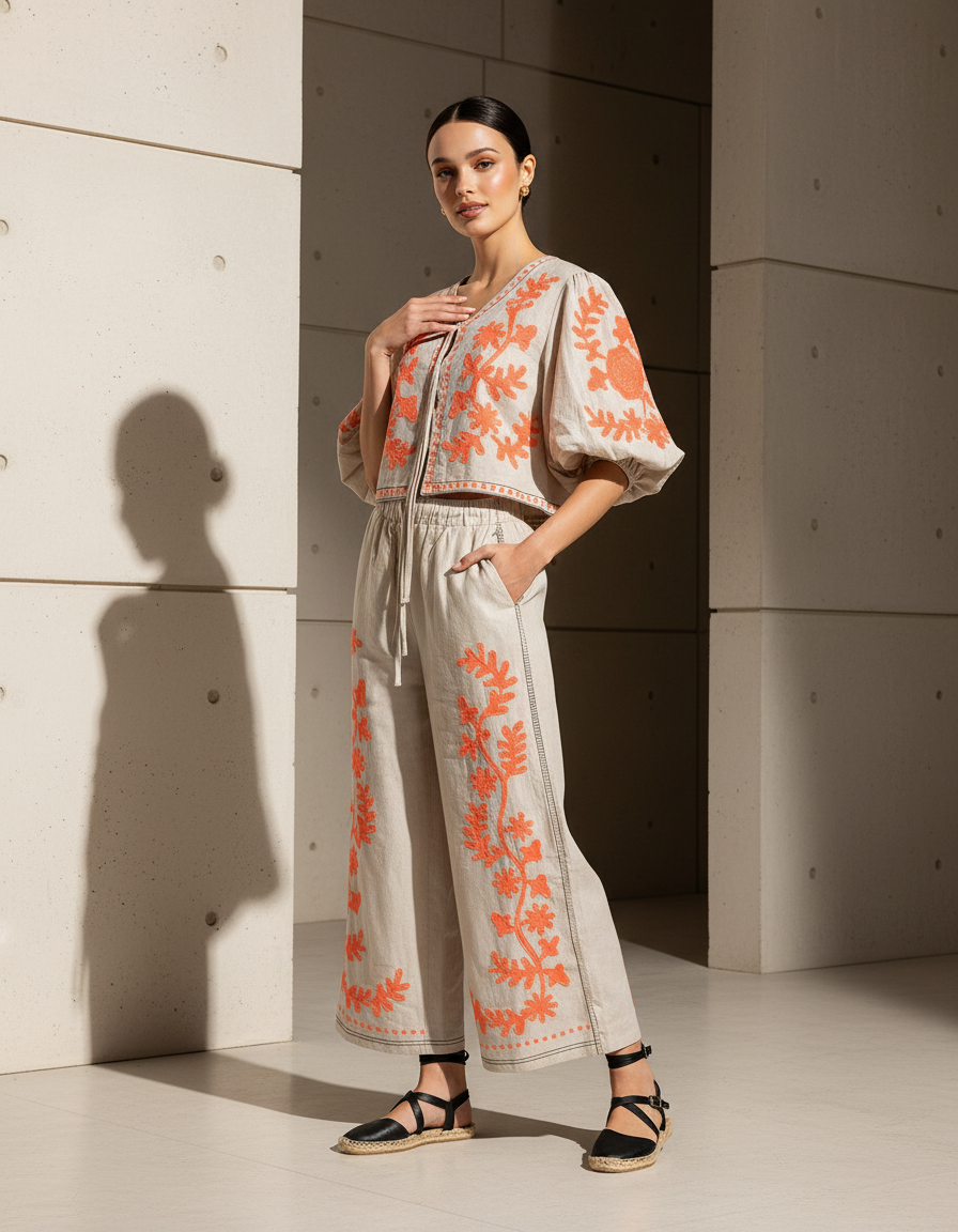 CONJUNTO BLUSA Y PANTALÓN BEIGE MANDRAGORA