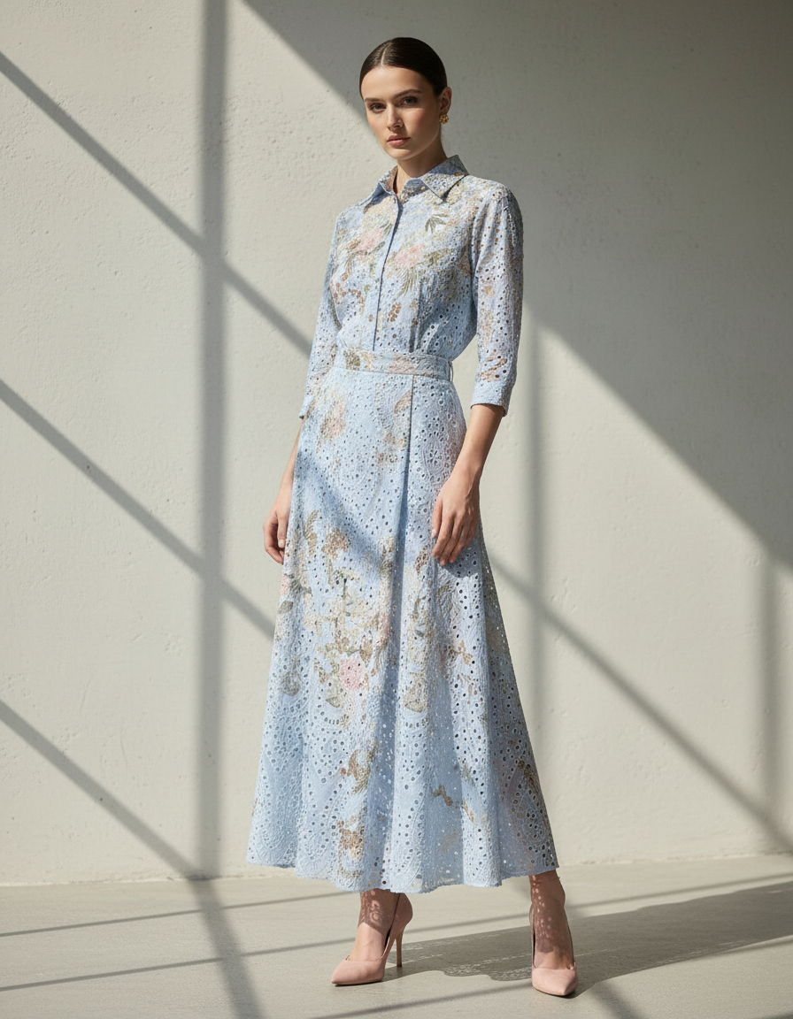 CONJUNTO BLUSA Y FALDA MIDI ESTAMPADO FLORAL MANDRAGORA