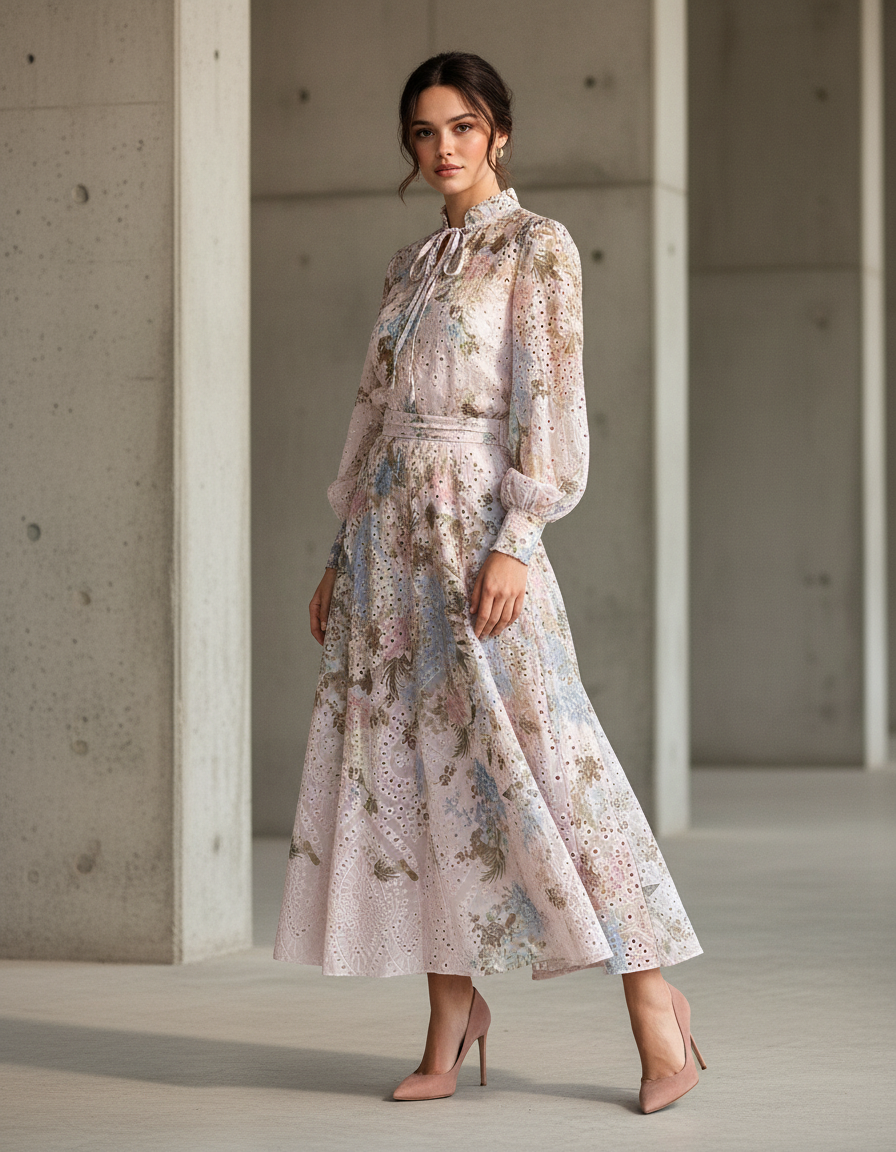 CONJUNTO BLUSA Y FALDA MIDI ESTAMPADO FLORAL MANDRAGORA