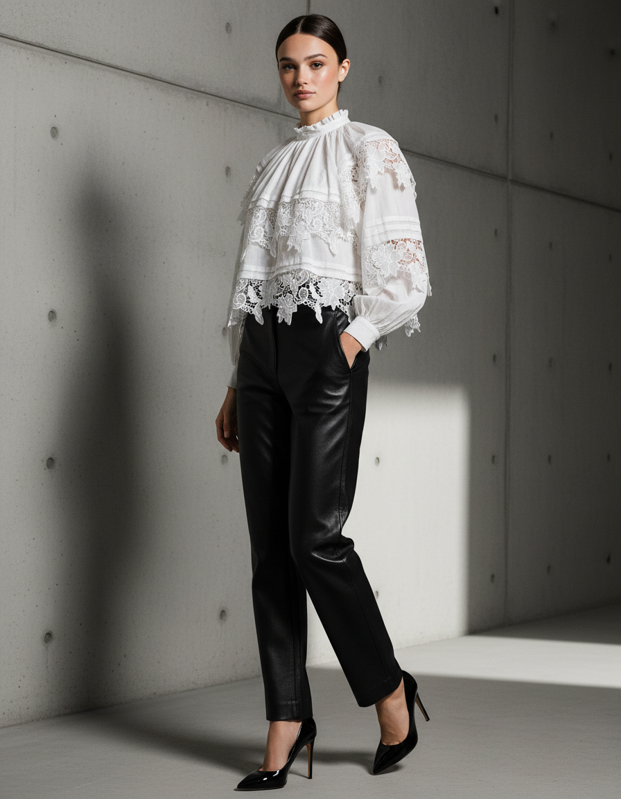 BLUSA ROMANTICA DE ENCAJE CON VOLANTES MANDRAGORA