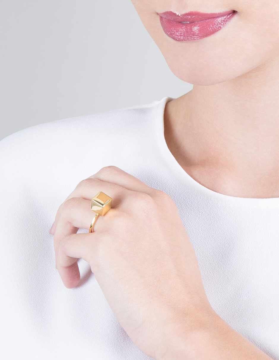 Anillo ajustable en bronce con baño de oro 22 kt Mexican Geometry