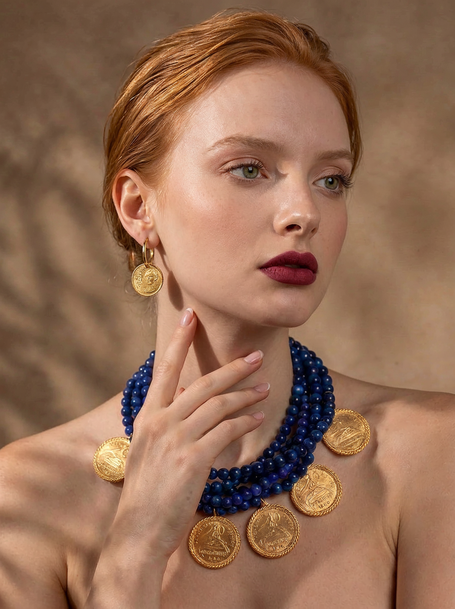 Collar 7 hilos coral azul rey y monedas vintage Memorias