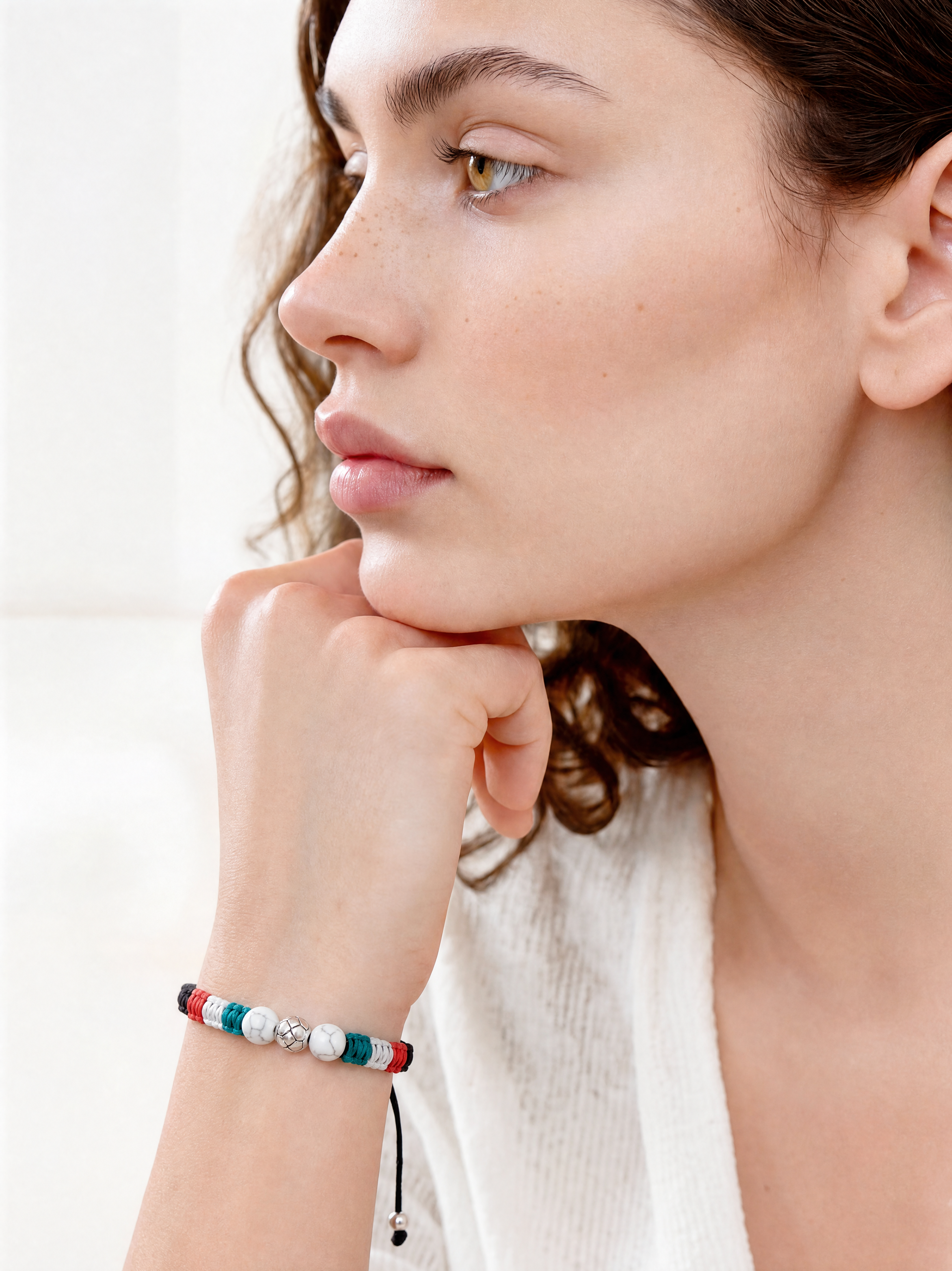Pulsera México 68 Balón de Plata de Ley .925 y Ágatas blancas
