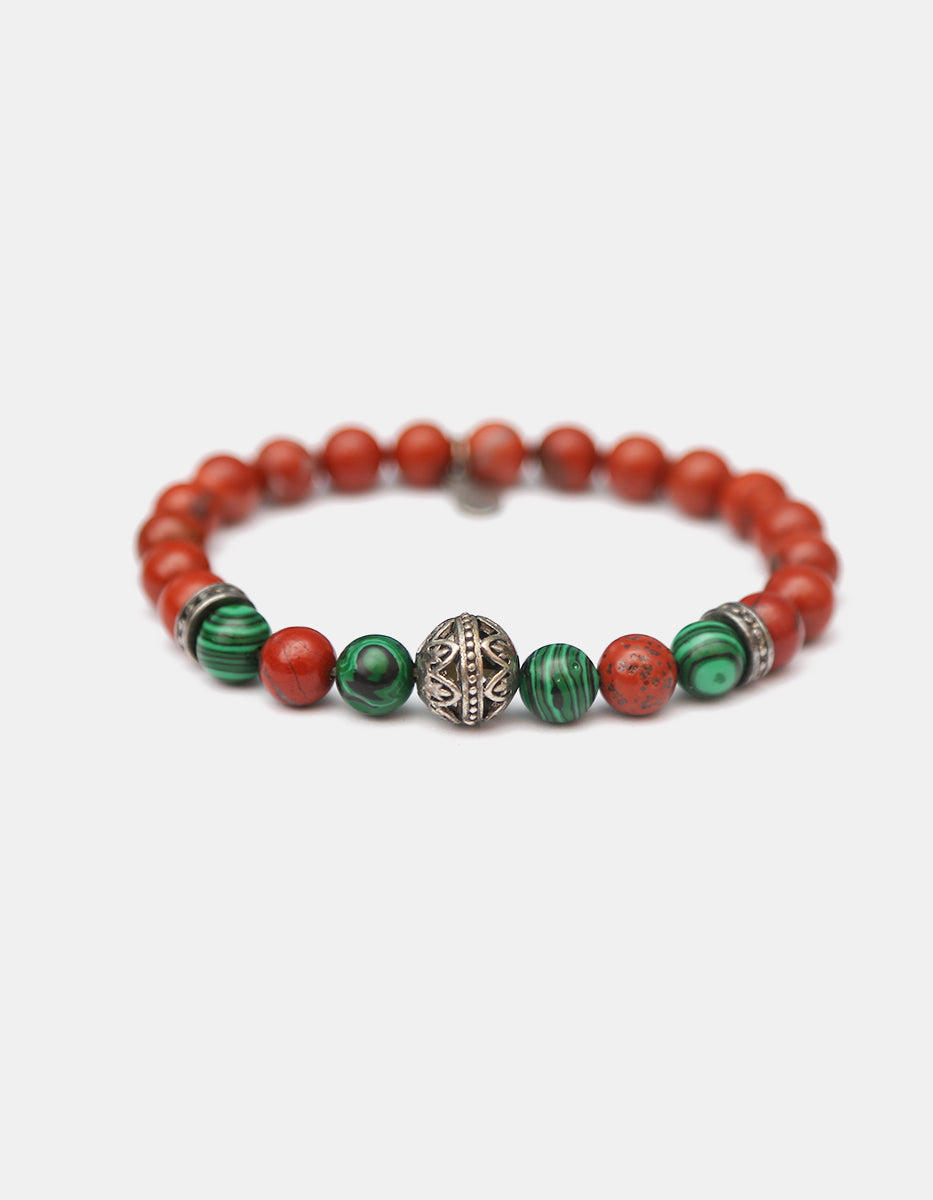 Pulsera de malaquita, jaspe y esfera de acero Nordic