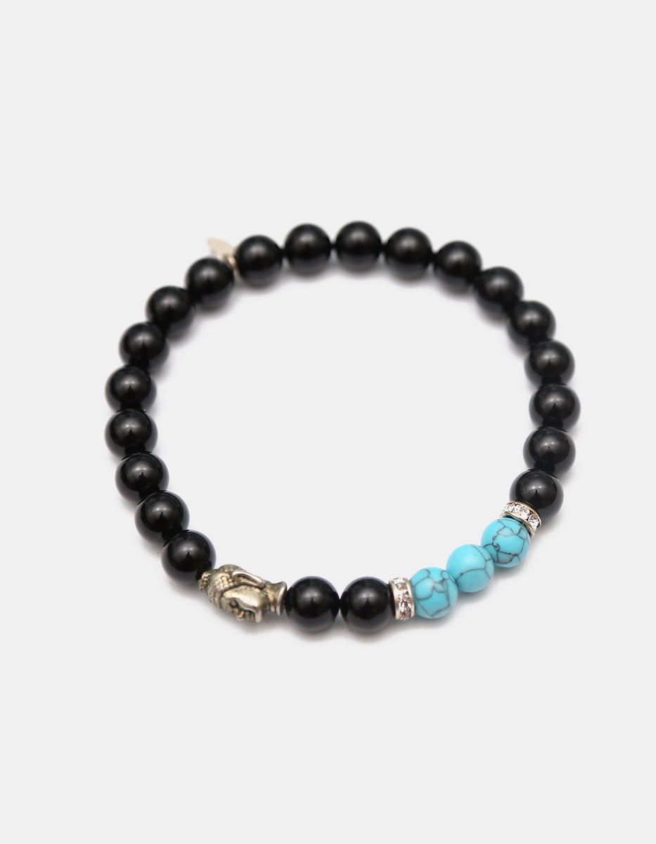 Pulsera de ónix, malaquita turquesa y dije de Buda de acero inoxidable Nordic