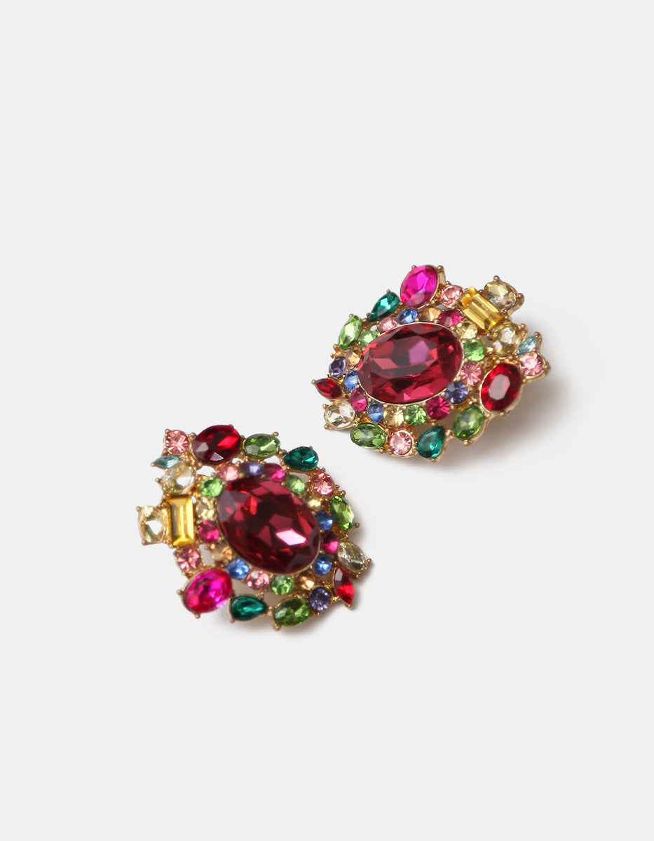 Maxipendientes con Cristales Multicolor y Baño de Oro