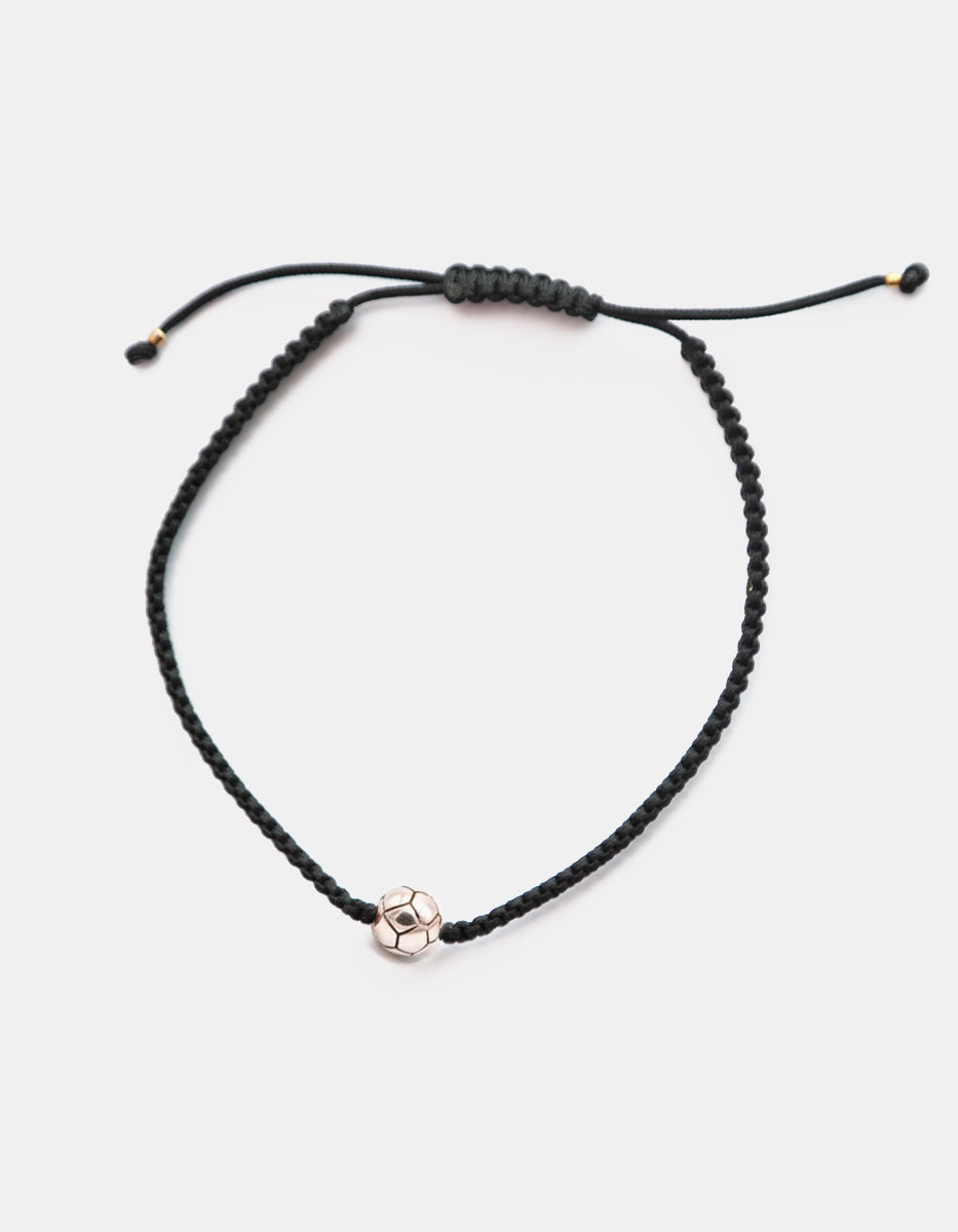 Pulsera de Macramé Negro con Charm Balón de Plata .925 en baño Platino