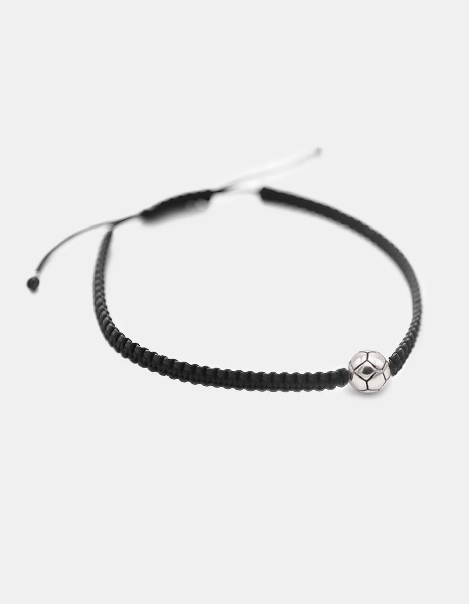 Pulsera de Macramé Negro con Charm Balón de Plata .925 en baño Platino