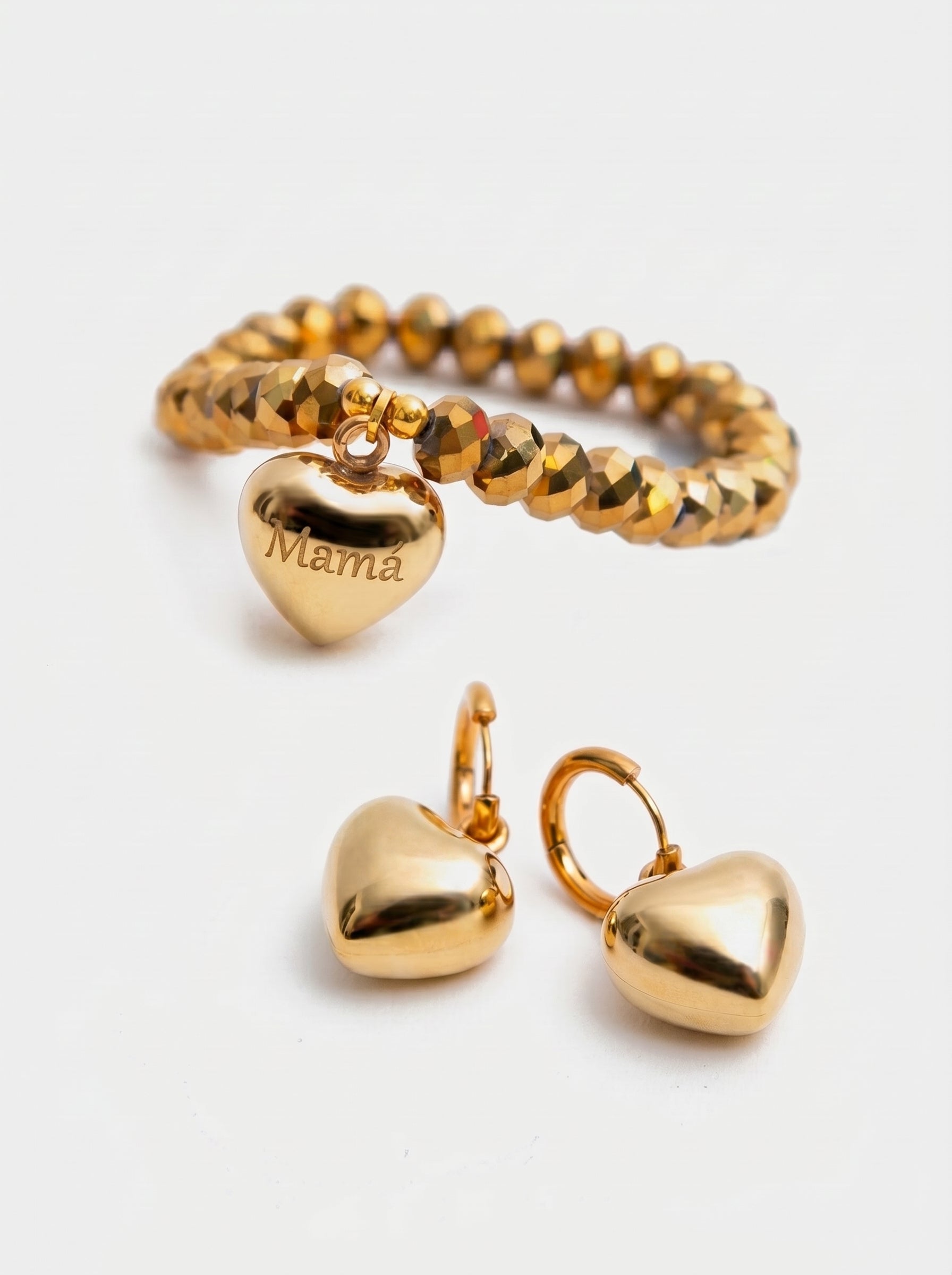 Set de Aretes y pulsera Cupido con corazón